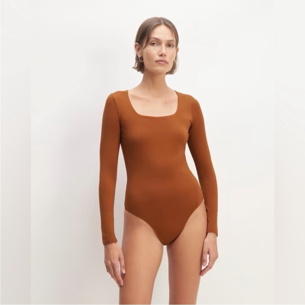 Everlane Bodysuit Organic Cotton Orange Square Neck Thong Size medium